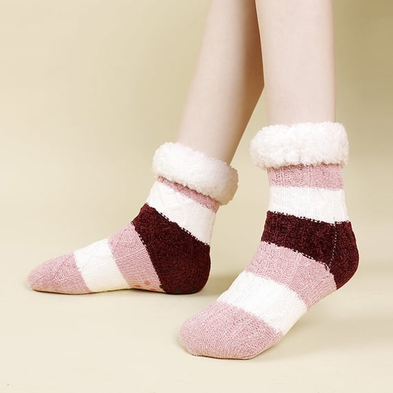 Gymayou Women Slipper Socks Winter Thick Warm Coral Fleece Fuzzy Socks for Indoor Home Comfort Socks Multicolor #3 One Size