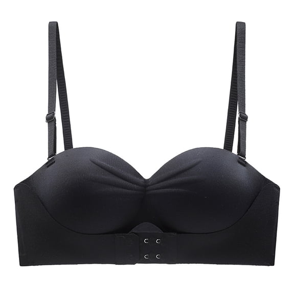 Gymayou Women Strapless Invisible Push Up Bra No Slip Clear Backless Padded Adjustment Bra Front Back Hook Closure Full Cup Smooth Seamless Lingeries Black M