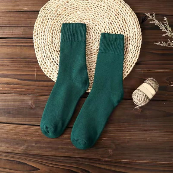 Gymayou Women Thick Thermal Crew Socks Fall Winter Warm Cotton Spandex Mid‑Calf Socks for Ladies Green One Size