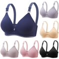 thumbnail image 1 of Gymayou Women Thin Cup Wireless Comfort Bra No Underwire Vertical Ribbed Support Bra Back Closure Full Coverage Everyday Bra Beige L, 1 of 3