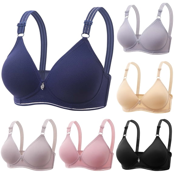 Gymayou Women Thin Cup Wireless Comfort Bra No Underwire Vertical Ribbed Support Bra Back Closure Full Coverage Everyday Bra Beige L