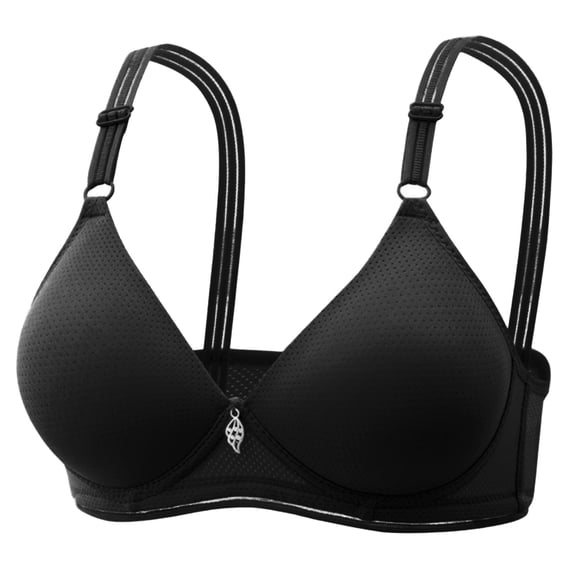 Gymayou Women Thin Cup Wireless Comfort Bra No Underwire Vertical Ribbed Support Bra Back Closure Full Coverage Everyday Bra Black M
