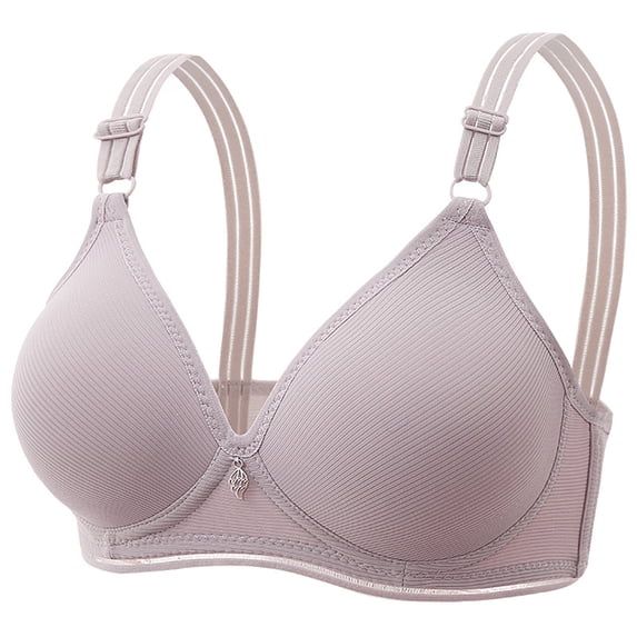 Gymayou Women Thin Cup Wireless Comfort Bra No Underwire Vertical Ribbed Support Bra Back Closure Full Coverage Everyday Bra Grey M