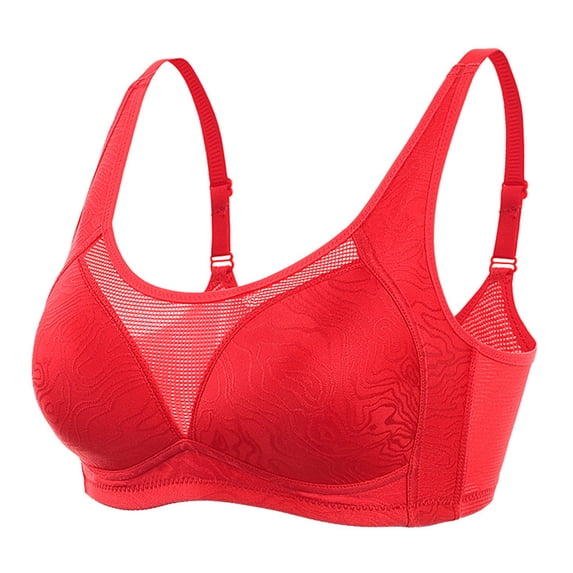 Gymayou Women Thin Jacquard Mesh Wireless Sports Bra Breathable Yoga Bralette Adjustable Strap Light Support Workout Bra for Daily Red 4XL