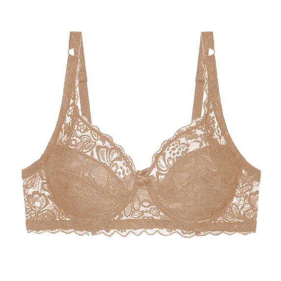 Gymayou Women Thin Lace Underwire Bra Breathable Floral Lace Bra Adjustable Lace Straps Elegant Support Bra for Daily Wedding Party Lingerie Khaki 80C