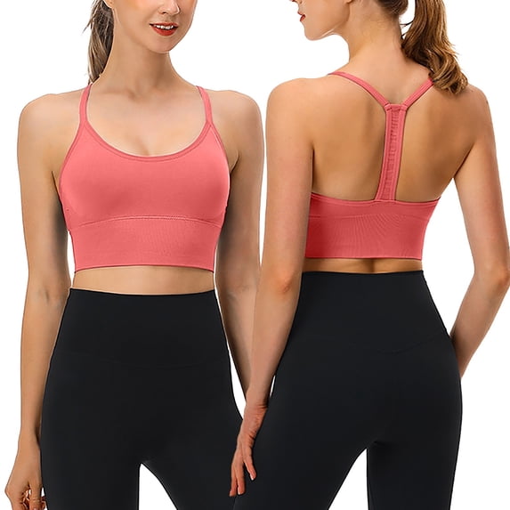 Gymayou Women Thin Strap Y-Back Sports Bra Quick Dry Shockproof Padded Yoga Crop Top Wireless Workout Fitness Bralette Red XL