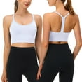 thumbnail image 1 of Gymayou Women Thin Strap Y-Back Sports Bra Quick Dry Shockproof Padded Yoga Crop Top Wireless Workout Fitness Bralette White L, 1 of 3