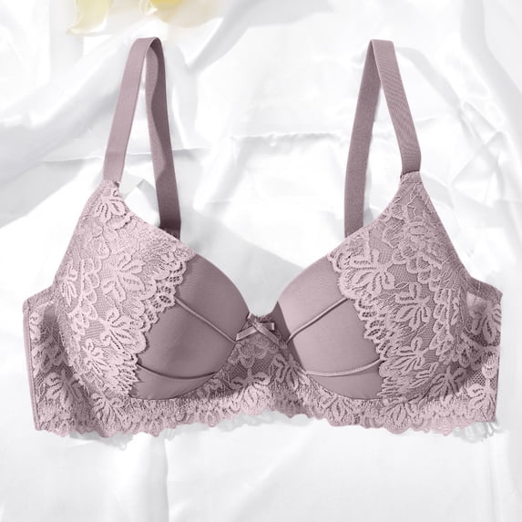 Gymayou Women Underwire Lace Push Up Bra French Floral Lace Edge Gathering Support Lingerie Adjustable Thin Strap Full Coverage Comfort Everyday Bra Coffee 80C