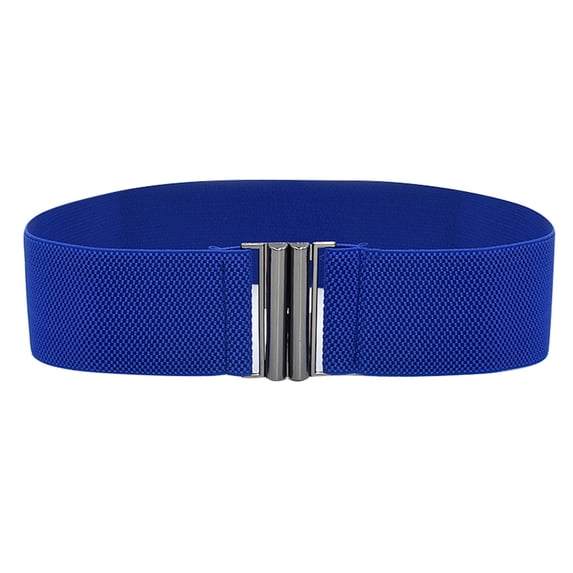 Gymayou Women Wide Elastic Stretch Waist Belt Triple Bar Gold Buckle Decorative Cinch Waistband For Dresses Blazers Blue One Size