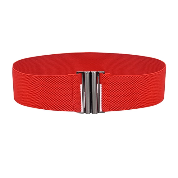 Gymayou Women Wide Elastic Stretch Waist Belt Triple Bar Gold Buckle Decorative Cinch Waistband For Dresses Blazers Red One Size