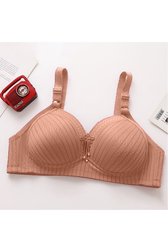 Women Wire Free Full Support Bra No Underwire Comfort Push Up Bralette with Adjustable Straps Anti-Sagging Full Coverage Bras Beige M