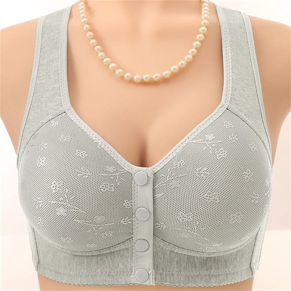 Gymayou Women Wireless Front Button Vest Bra Full Coverage Comfort Lingerie Wide Non-Slip Strap Easy Front Snap Sleep Underwear Gray 40