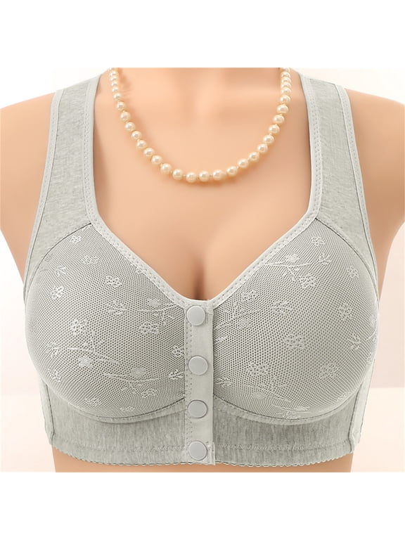 Women Wireless Front Button Vest Bra Full Coverage Comfort Lingerie Wide Non-Slip Strap Easy Front Snap Sleep Underwear Gray 42
