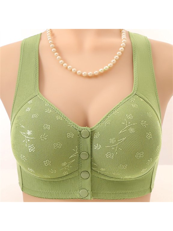 Women Wireless Front Button Vest Bra Full Coverage Comfort Lingerie Wide Non-Slip Strap Easy Front Snap Sleep Underwear Green 40