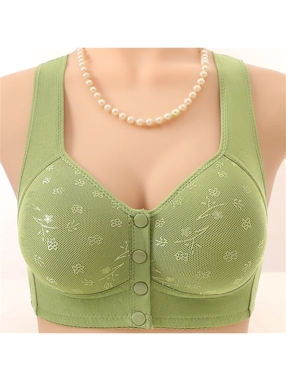 Women Wireless Front Button Vest Bra Full Coverage Comfort Lingerie Wide Non-Slip Strap Easy Front Snap Sleep Underwear Green 46