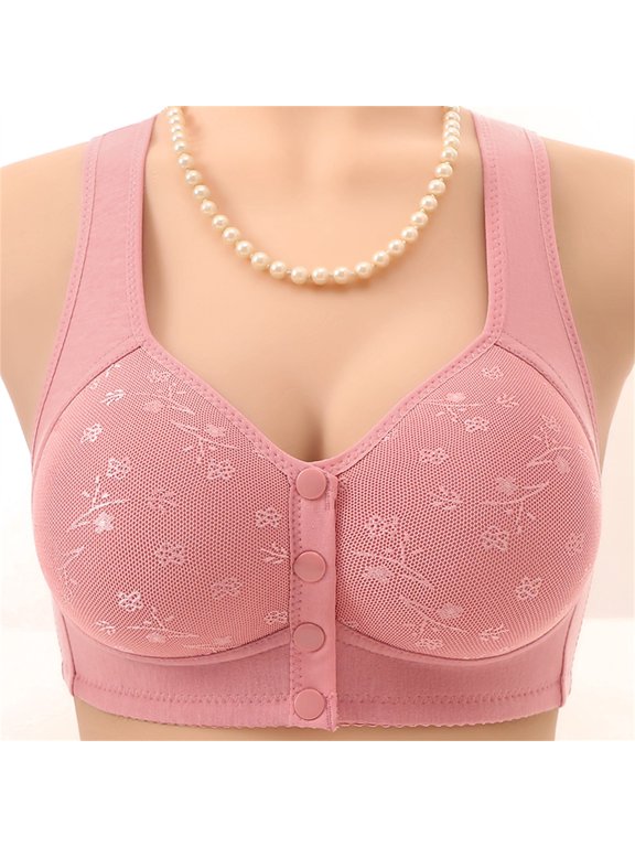 Women Wireless Front Button Vest Bra Full Coverage Comfort Lingerie Wide Non-Slip Strap Easy Front Snap Sleep Underwear Pink 44