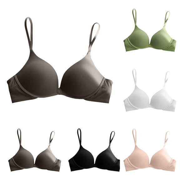 Gymayou Women Wireless Front Closure Seamless Push Up Bra Thin Smooth Backless Beauty Back Lingerie Adjustable Spaghetti Strap Daily Bra Black A