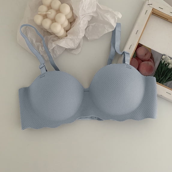 Gymayou Women Wireless Push Up Bra Comfort Lift Support Bralette Wavy Edge Adjustable Strap Seamless Bras Blue C