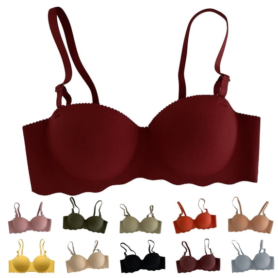 Gymayou Women Wireless Push Up Bra Comfort Lift Support Bralette Wavy Edge Adjustable Strap Seamless Bras Dark Green A