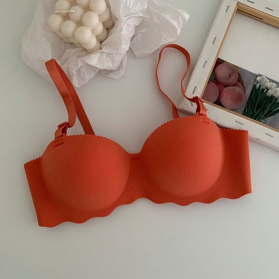 Gymayou Women Wireless Push Up Bra Comfort Lift Support Bralette Wavy Edge Adjustable Strap Seamless Bras Orange A