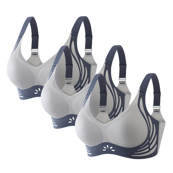 Gymayou Women Wireless Seamless Support Bra No Underwire Full Coverage Push Up Gathered Sports Bra Shockproof Everyday Comfort Bralette Blue(3PCS) 3XL