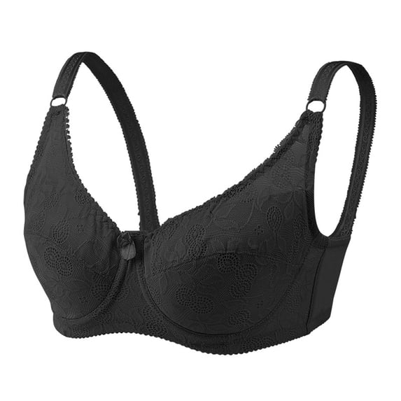 Gymayou Women Wireless Thin Floral Lace Minimizer Bra Breathable Full Coverage Adjustable Straps Anti-Sagging Bras Black 34