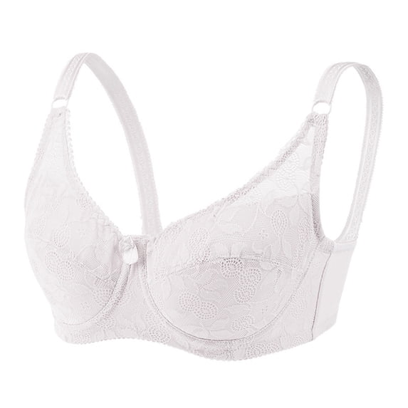 Gymayou Women Wireless Thin Floral Lace Minimizer Bra Breathable Full Coverage Adjustable Straps Anti-Sagging Bras White 42