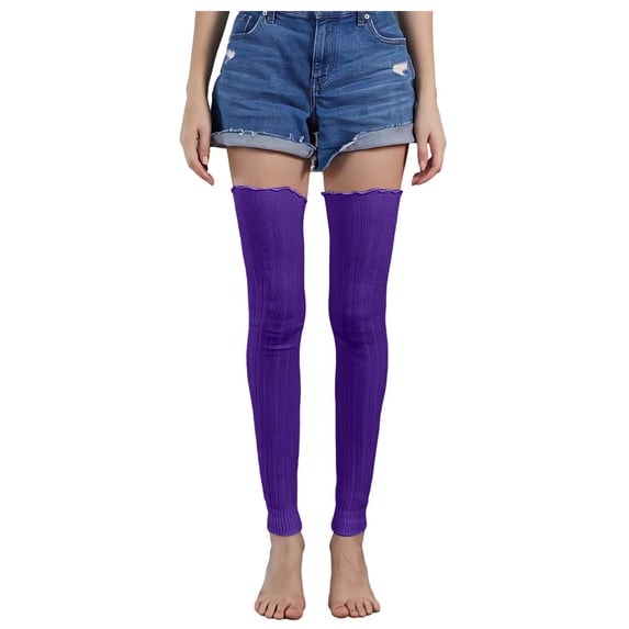 Gymayou Women’s Cotton Leg Warmers Over the Knee Thigh High Footless Socks Purple