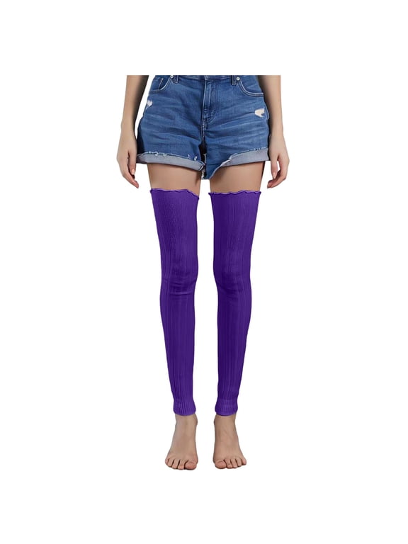 Women’s Cotton Leg Warmers Over the Knee Thigh High Footless Socks Purple