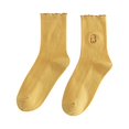 thumbnail image 1 of Gymayou Women's Cute Embroidery Crew Slouch Socks Soft Breathable Cotton Socks Ruffled Cuff Z02 Yellow, 1 of 5