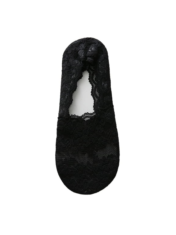 Women's Lace No Show Socks Low Cut Non Slip Socks Summer Ultra Thin Cool See Through Socks Black One Size