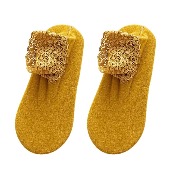 Gymayou Women's Ruffle Lace Ankle Socks Lace Trim Design Soft Cotton Blend for Daily Wear Yellow One Size