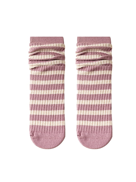 Women’s Striped Mid‑Calf Slouch Socks Soft Cotton Casual Crew Socks Pink/White