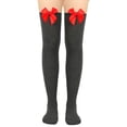 thumbnail image 1 of Gymayou Women’s Thigh Highs with Satin Bow Decor Knee High Long Socks Soft Stretchy Dark Gray, 1 of 4