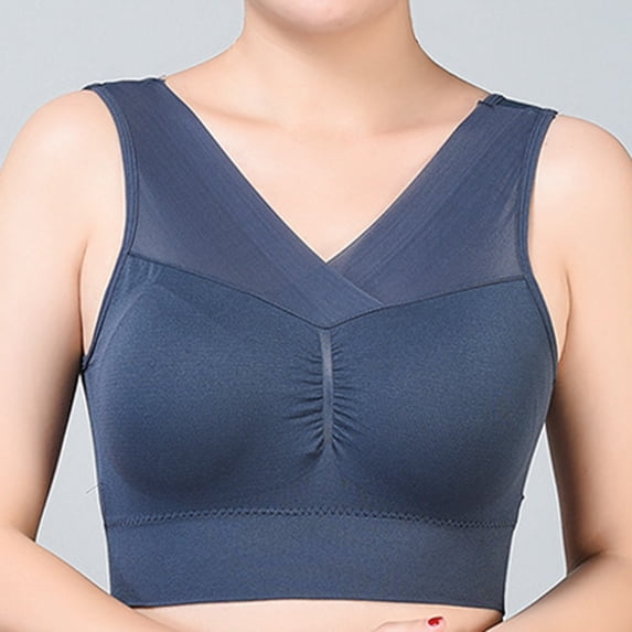 Gymayou Women's Wireless Tank Style Bra Thin Summer Comfort V Neck Pull On Bra Size L