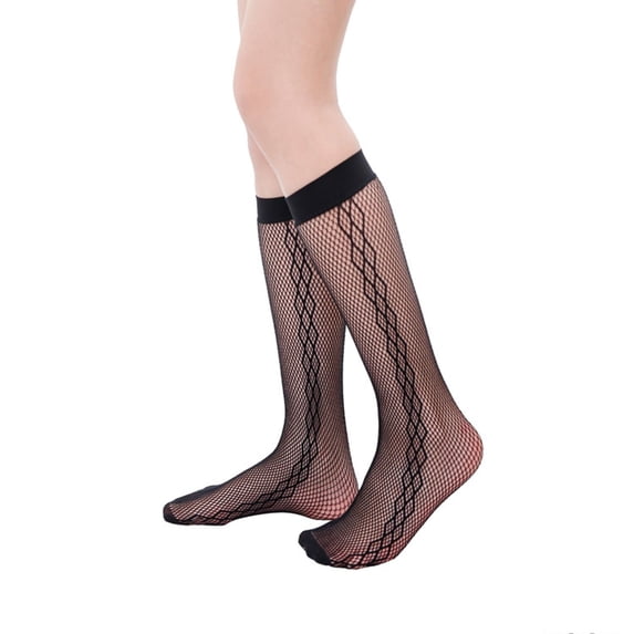 Gymayou Womens Fishnet Knee Stockings Hollow out Knee High Fishnet Calf Socks Mesh Net Sheer Socks Black #1 One Size