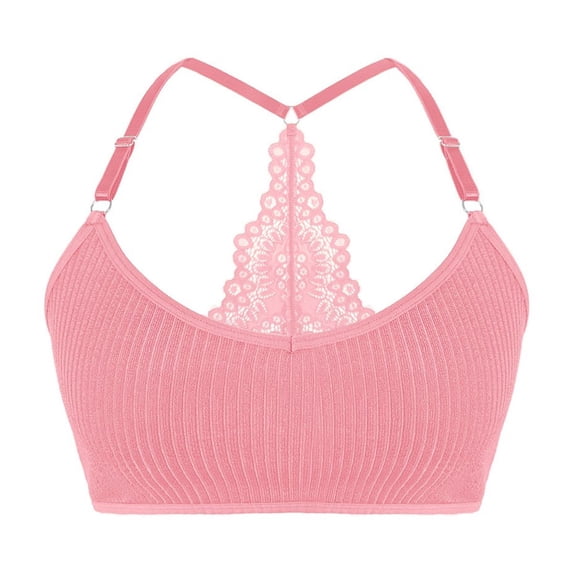 Gymayou Womens Pull On Wireless Bralette Soft Ribbed Knit No Underwire Racerback Bra Adjustable Thin Strap Comfort Bra Lounge Sleep Bras Pink L
