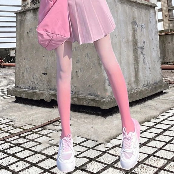 Gymayou Womens Sheer Tights High Waist Pantyhose Patterned Transparent Nylon Silk Thin Stockings Pink One Size