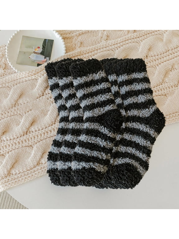 Womens Soft Fuzzy Stripes Winter Warm Cozzy Microfiber Crew Home Socks Crew Socks