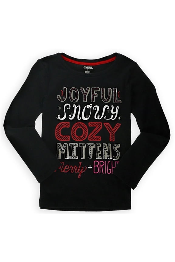 Girls Cozy Sparkle Graphic T-Shirt, Black, Little Kids (4-7), 4