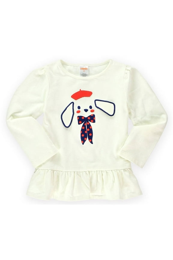 Girls Puppy Tunic Embellished T-Shirt, Off-White, 6-12 mos