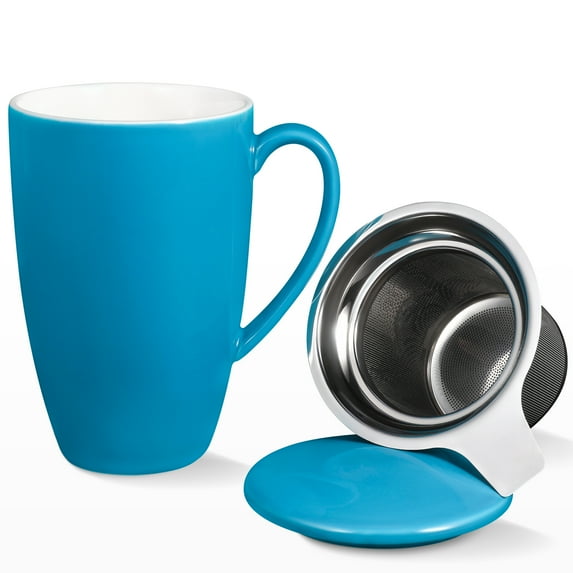 Gymchoice 16 OZ Porcelain Tea Mug with Infuser and Lid,Loose Leaf Tea Cup, Gifts for Tea Lover, Turquoise