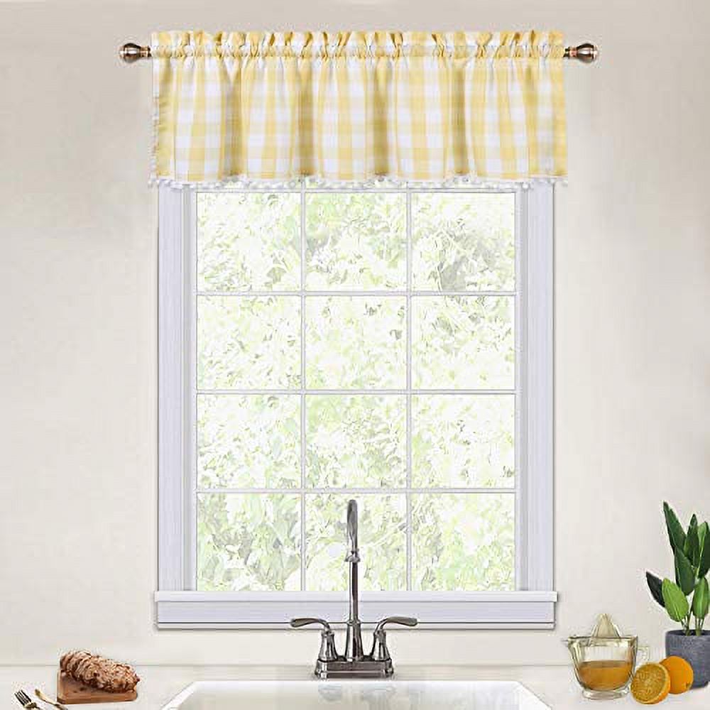 Gymchoice Buffalo Plaid Valances for Kitchen,Buffalo Check Gingham Pom