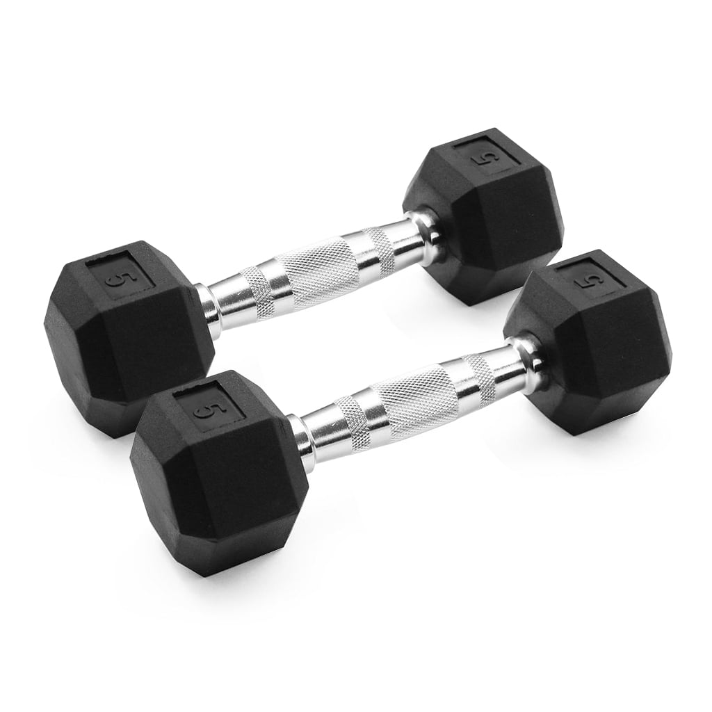 Gymenist, 5 lbs Rubber Hex Dumbbell, Pair