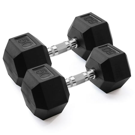 Gymenist, 50lb Rubber Hex Dumbbell, Pair