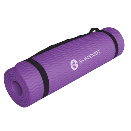 Gymenist Thick Exercise Yoga Floor Mat Nbr 24 x 71 In., Great for Camping, Cardio Workouts, Pilates, Gymnastics, Carrying Strap Included (Purple)