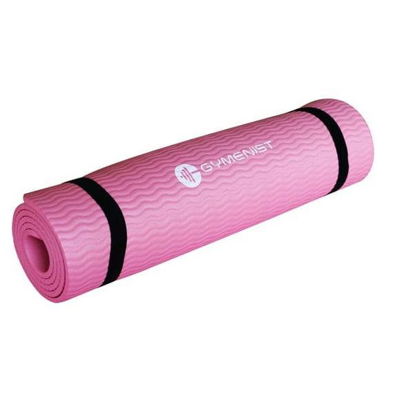 Gymenist Thick Exercise Yoga Floor Mat Nbr 24 x 71 Inches, Great for Camping, Cardio Workouts, Pilates, Gymnastics, Carrying Strap Included (Pink)