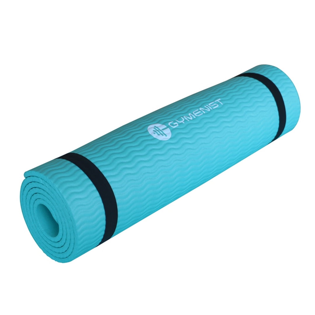 Gymenist Thick Exercise Yoga Floor Mat Nbr 24 x 71 Inches, Great for Camping, Cardio Workouts, Pilates, Gymnastics, Carrying Strap Included (Teal)