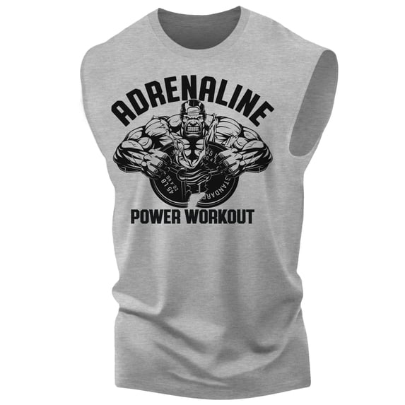 Gymish Adrenaline Workout Muscle Tank Top for Men – Funny Gym Tank, Lifting Fitness Shirt, Heather Grey, Medium