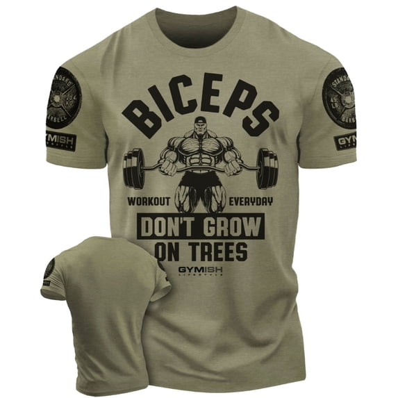 Gymish Biceps Don’t Grow On Trees Men’s Workout T-Shirt – Funny Lifting Gym Tee, Deadlift Fitness Shirt for Men